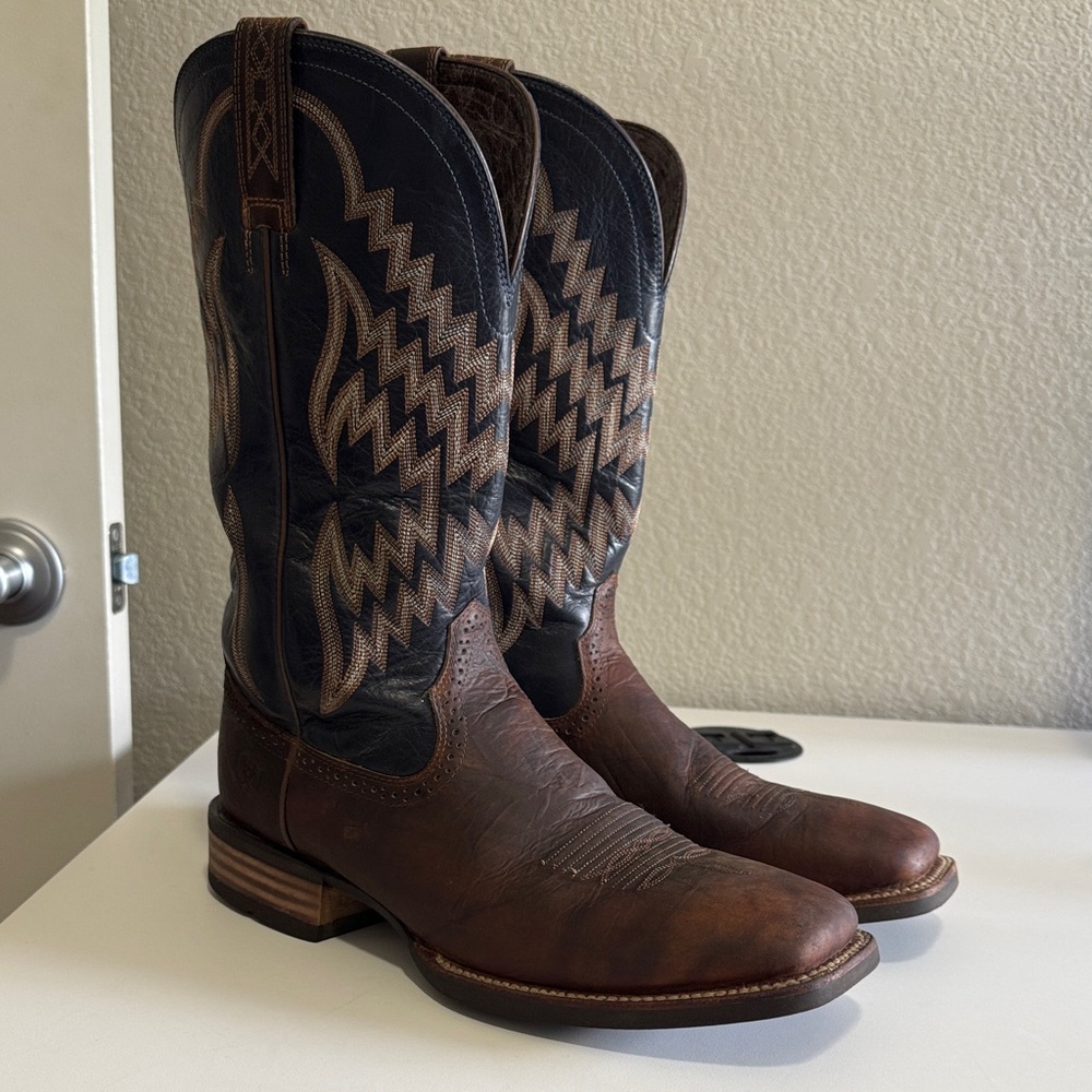 Ariat Brown/Blue Square Toe Western Cowboy Boots